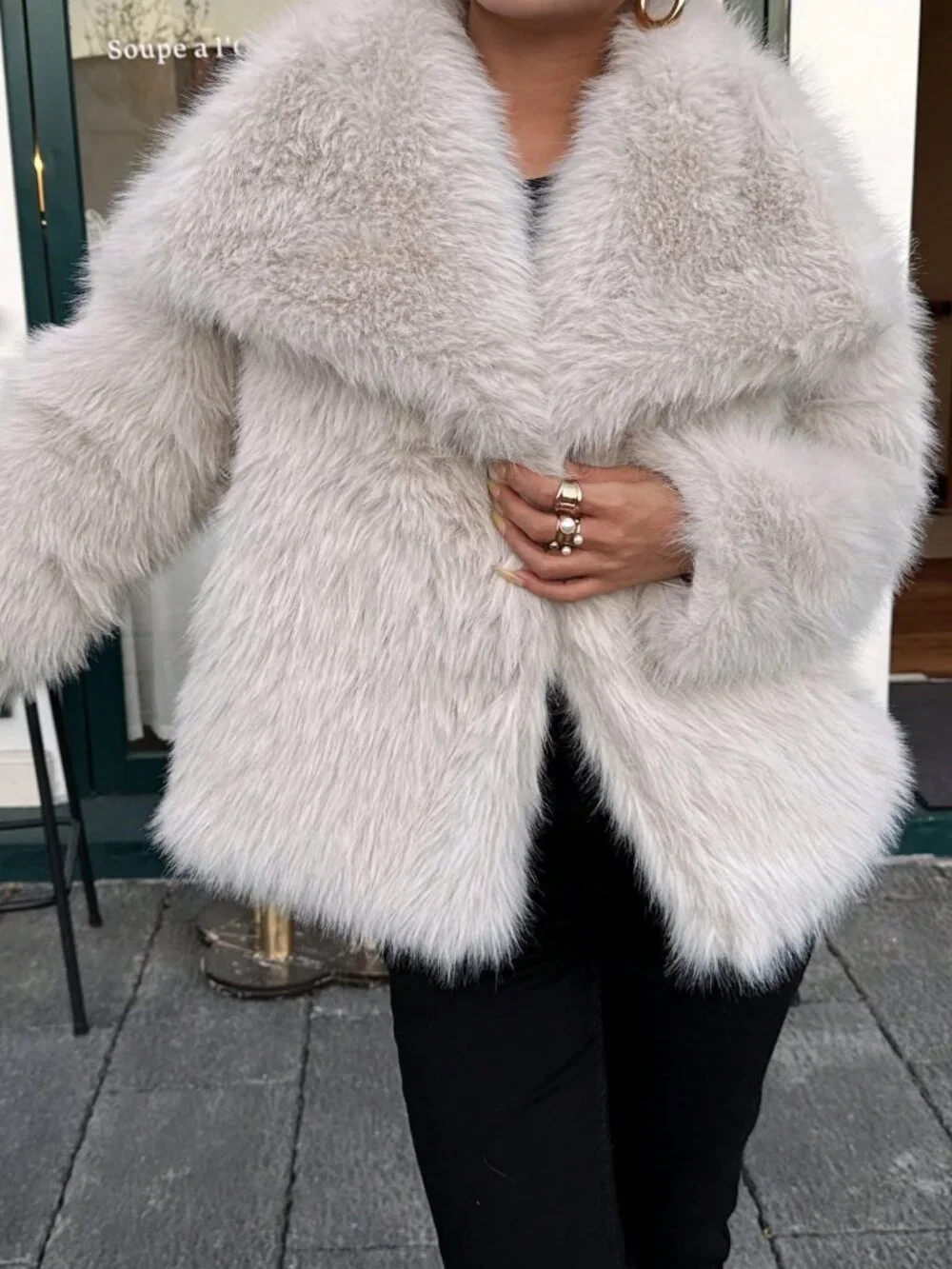 Beige Casual Women's Thick Faux fur Mid-Length Coat jacket